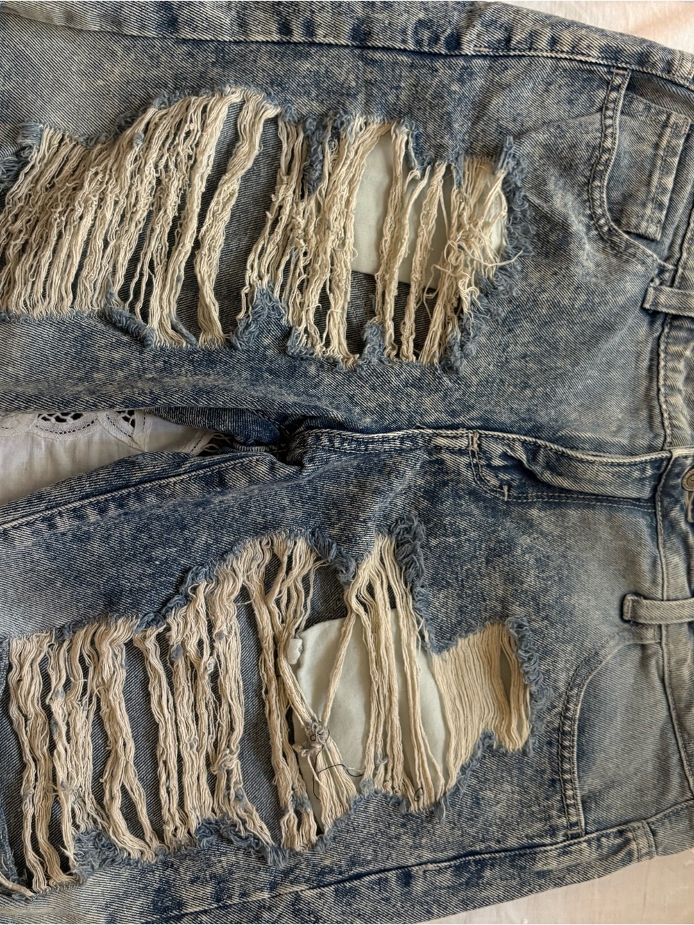 Forever 21 Distressed Acid Wash Denim Bermuda Shorts - Light Blue